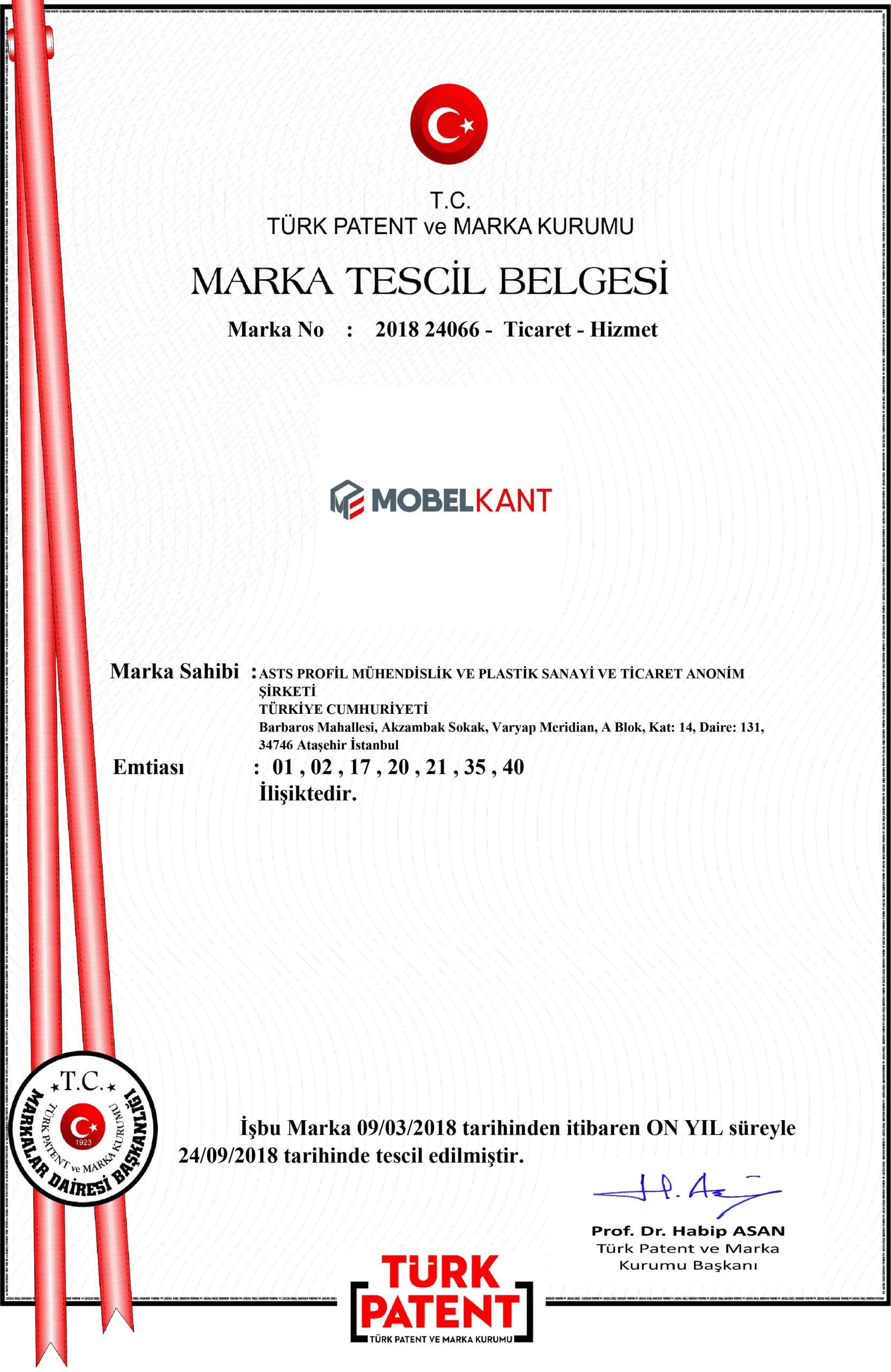 MOBELKANT Marka Tescil Belgelerimiz